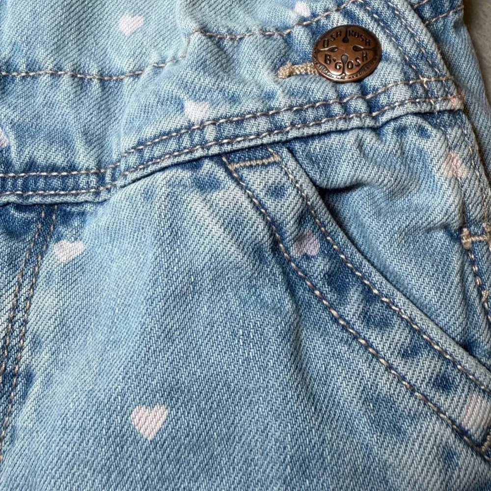 OshKosh Bgosh Toddler Girls Size 4T Denim Overalls Pink Heart Print Bibs Play